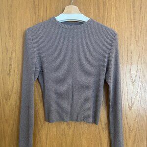 Hackwith Design House Ribbed Light Brown Sweater; Semi Cropped; Size Large